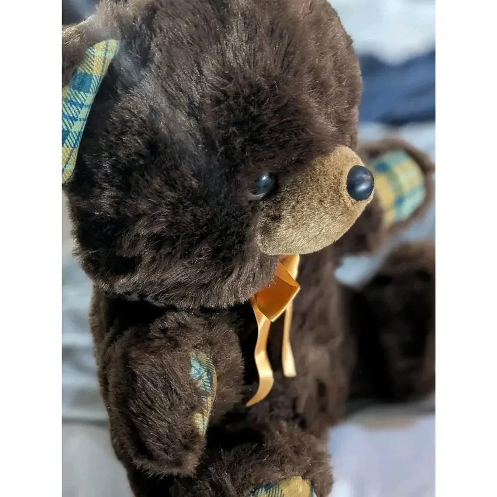 Vtg Dan Dee Soft Expressions Teddy Bear Plush Brown Plaid Paws Bow NWT 16